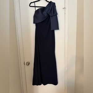 Betsy & Adam Navy One-Shoulder Gown